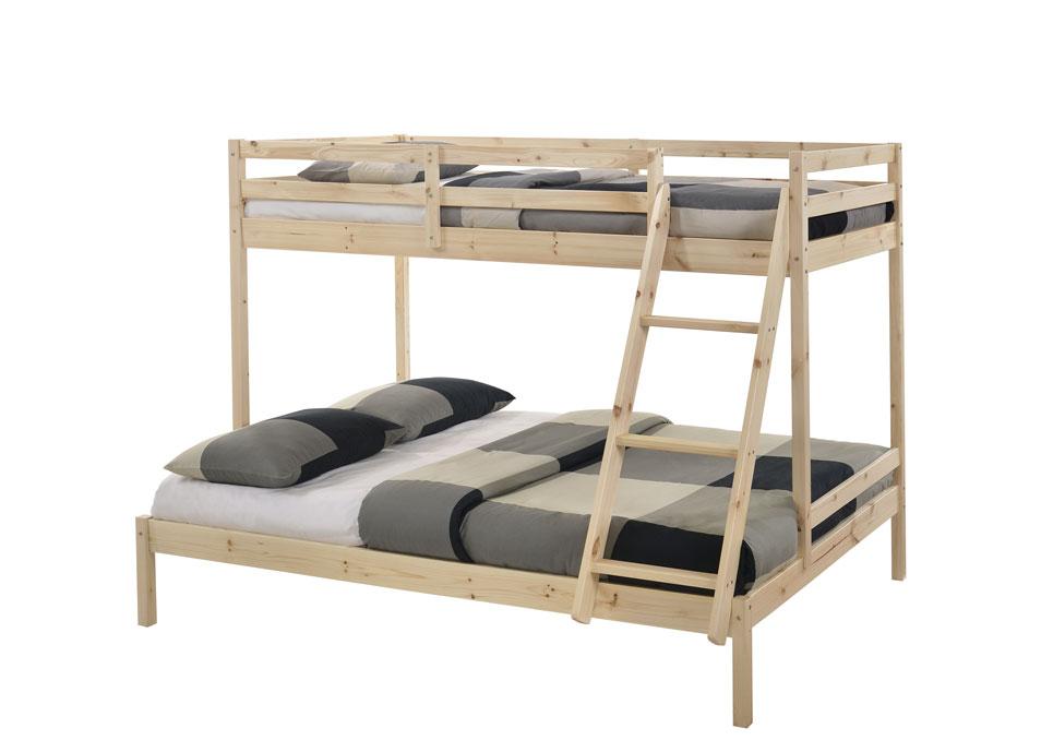 Bedroom Solid Timber Triple Bunk Bed Single over Double Natural