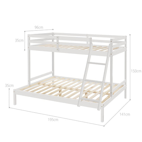 Solid Timber Triple Bunk Bed Single Over Double White
