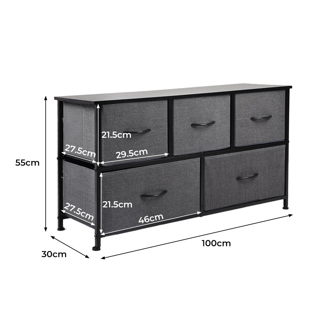 Living Room Storage Cabinet Tower Chest of Drawers Dresser Tallboy 5 Drawer Dark Grey