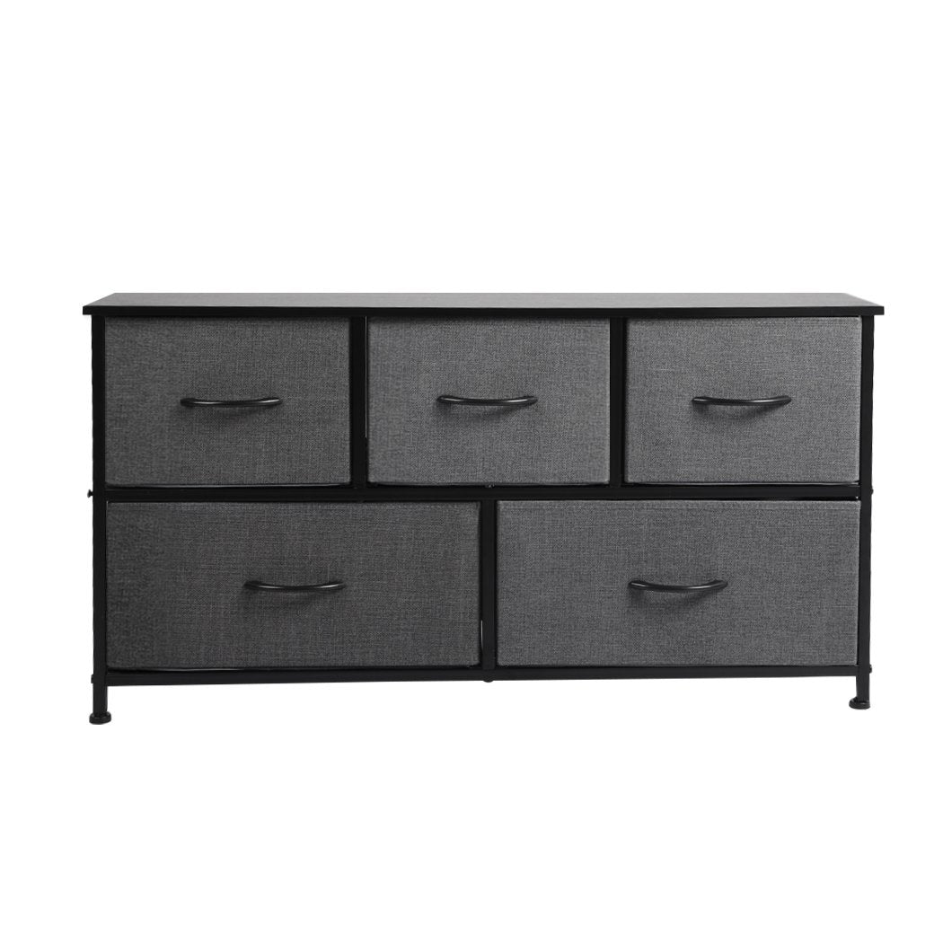 Living Room Storage Cabinet Tower Chest of Drawers Dresser Tallboy 5 Drawer Dark Grey