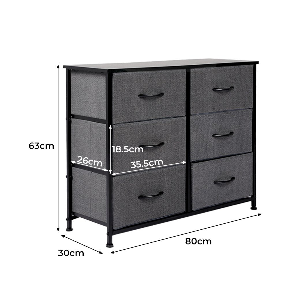 Living Room Storage Cabinet Tower Chest of Drawers Dresser Tallboy 6 Drawer Dark Grey