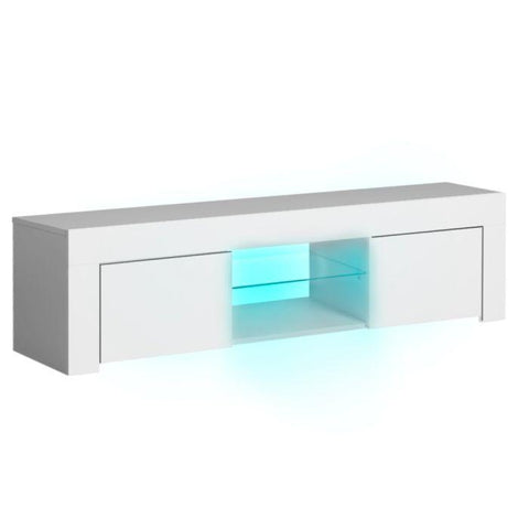 Tempered glass Entertainment Unit Stand RGB LED Furniture Wooden Shelf 130cm
