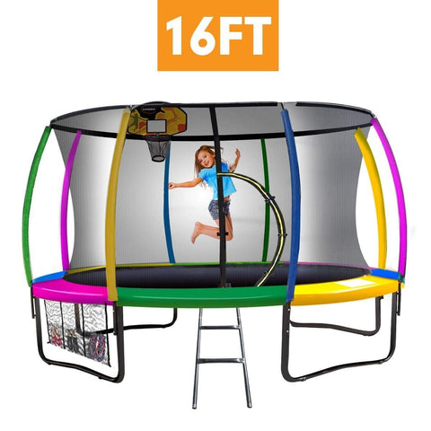 Kahuna Trampoline 16ft with Basketball Set - Rainbow