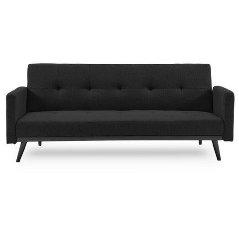 Tufted Faux Linen 3-Seater Sofa Bed With Armrests - Black