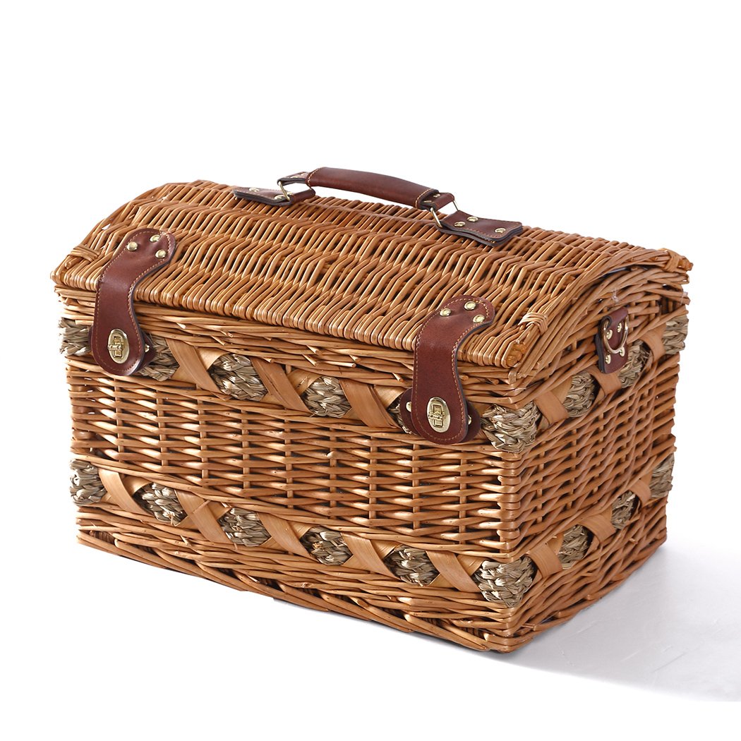 camping / hiking Wicker 4 Person Picnic Basket Baskets Set Outdoor Blanket Deluxe Gift Storage