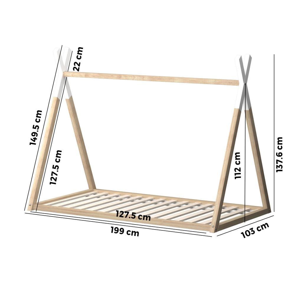 Wooden Bed Frame Single Timber Teepee House Mattress Base Platform