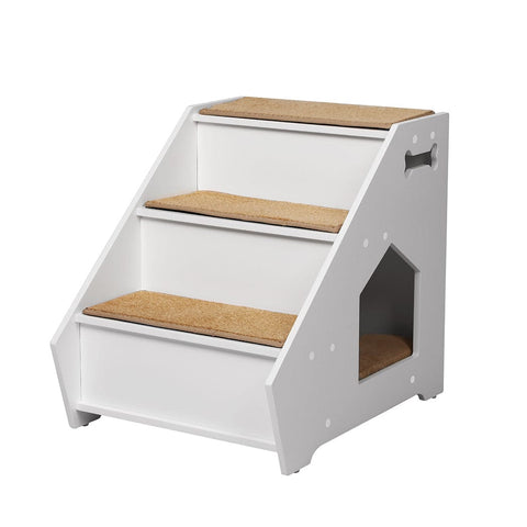 Wooden Dog Ramp Stairs Steps For Bed Pet Calming Kennel Non-Slip White