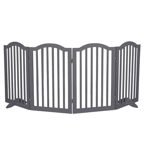 Wooden Pet Gate Dog Fence Safety Stair Barrier Security Door 4 Panels Grey