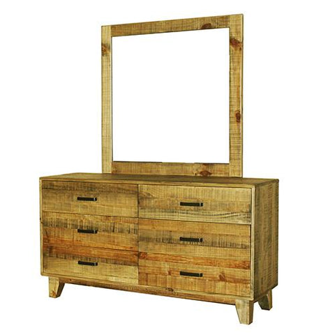 Dresser With 6 Storage Drawers In Solid Acacia With Mirror In Vintage Light Brown