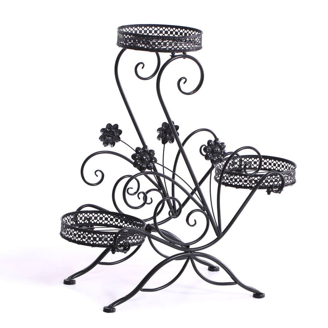 Flower Shape Metal Plant Stand 3 Planter Pot Decor Corner Shelf Black
