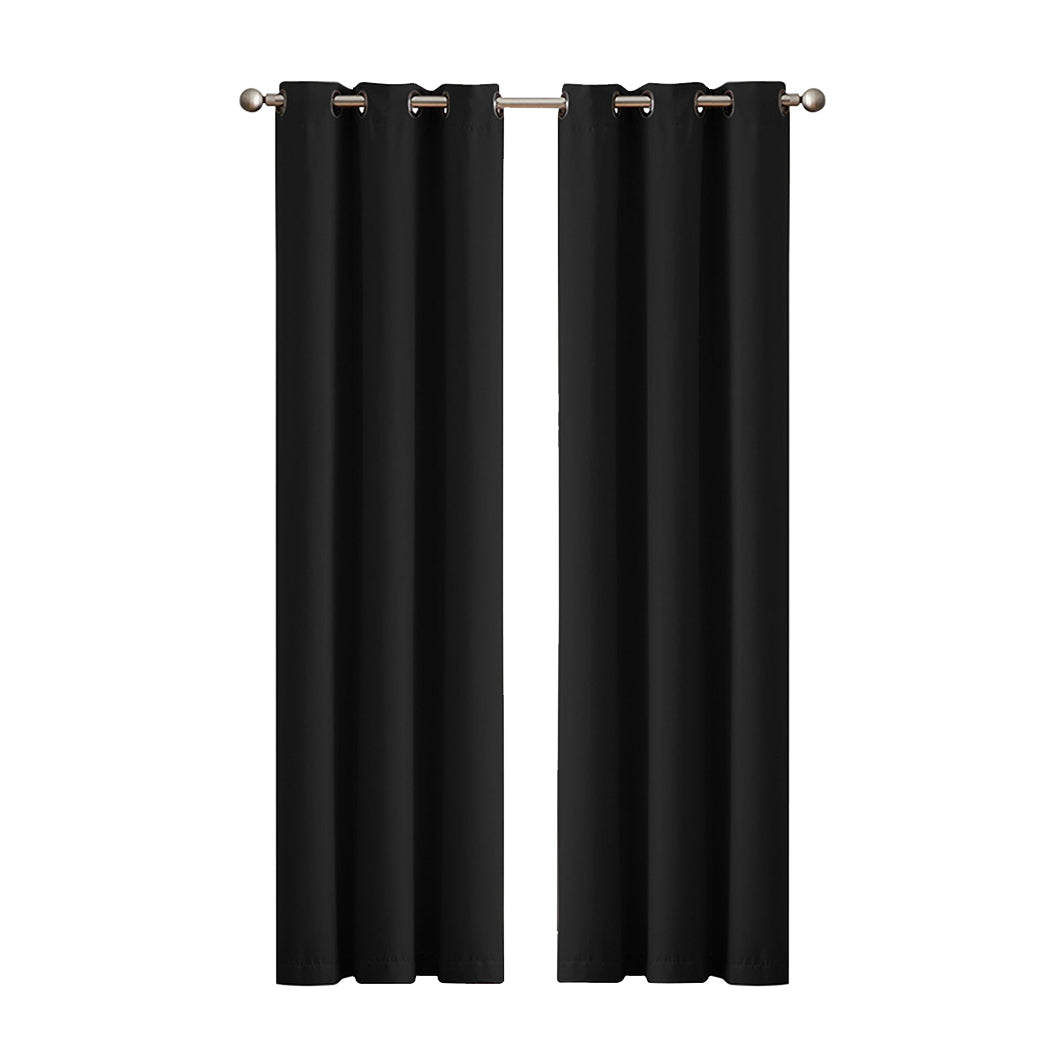 2x Black Blockout Curtain Panels 3-Layer Thermal Window Drapes