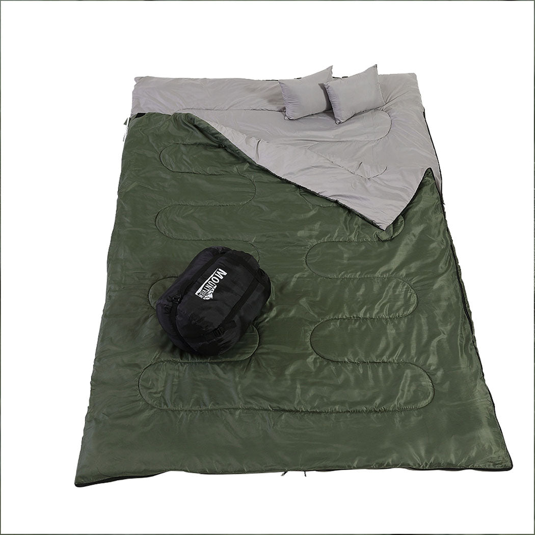 Double Sleeping Bag 2 Person Outdoor Camping Warm Army Green Convertible 0–18°C