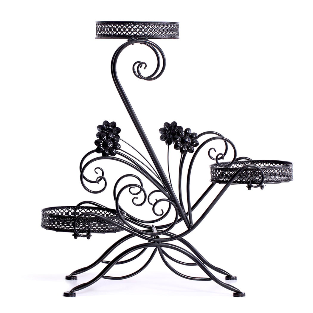 Flower Shape Metal Plant Stand 3 Planter Pot Decor Corner Shelf Black