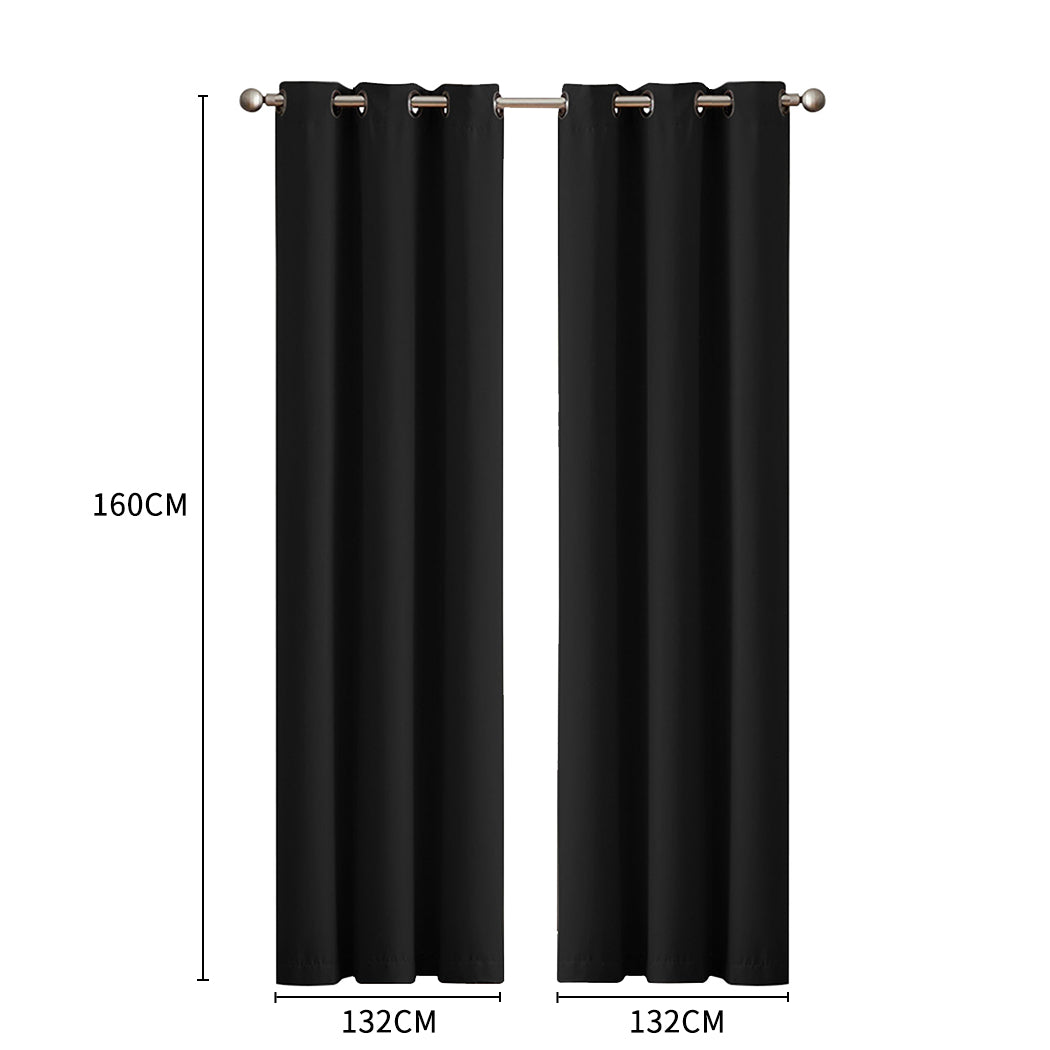 2x Black Blockout Curtain Panels 3-Layer Thermal Window Drapes