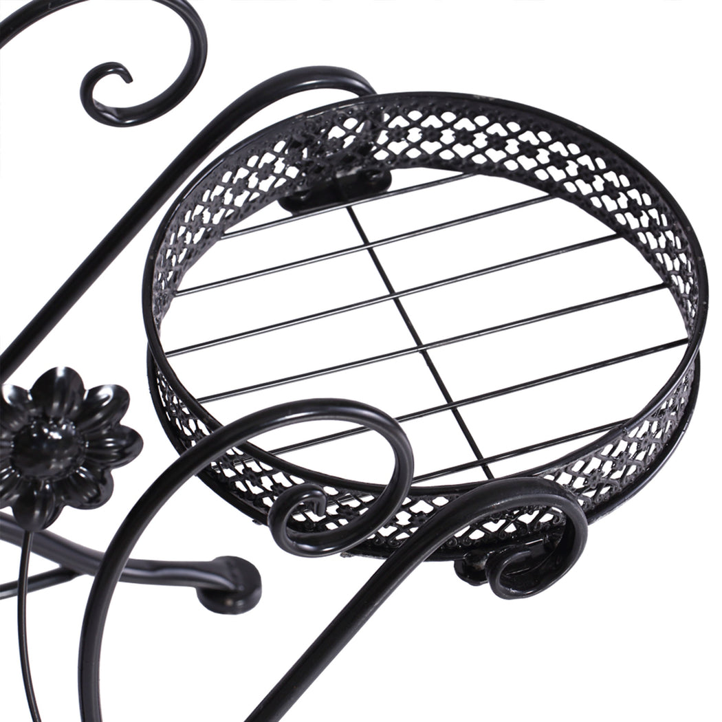 Flower Shape Metal Plant Stand 3 Planter Pot Decor Corner Shelf Black