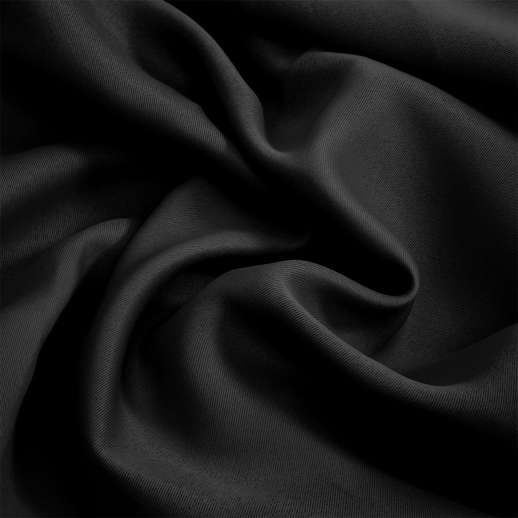 2x Black Blockout Curtain Panels 3-Layer Thermal Window Drapes
