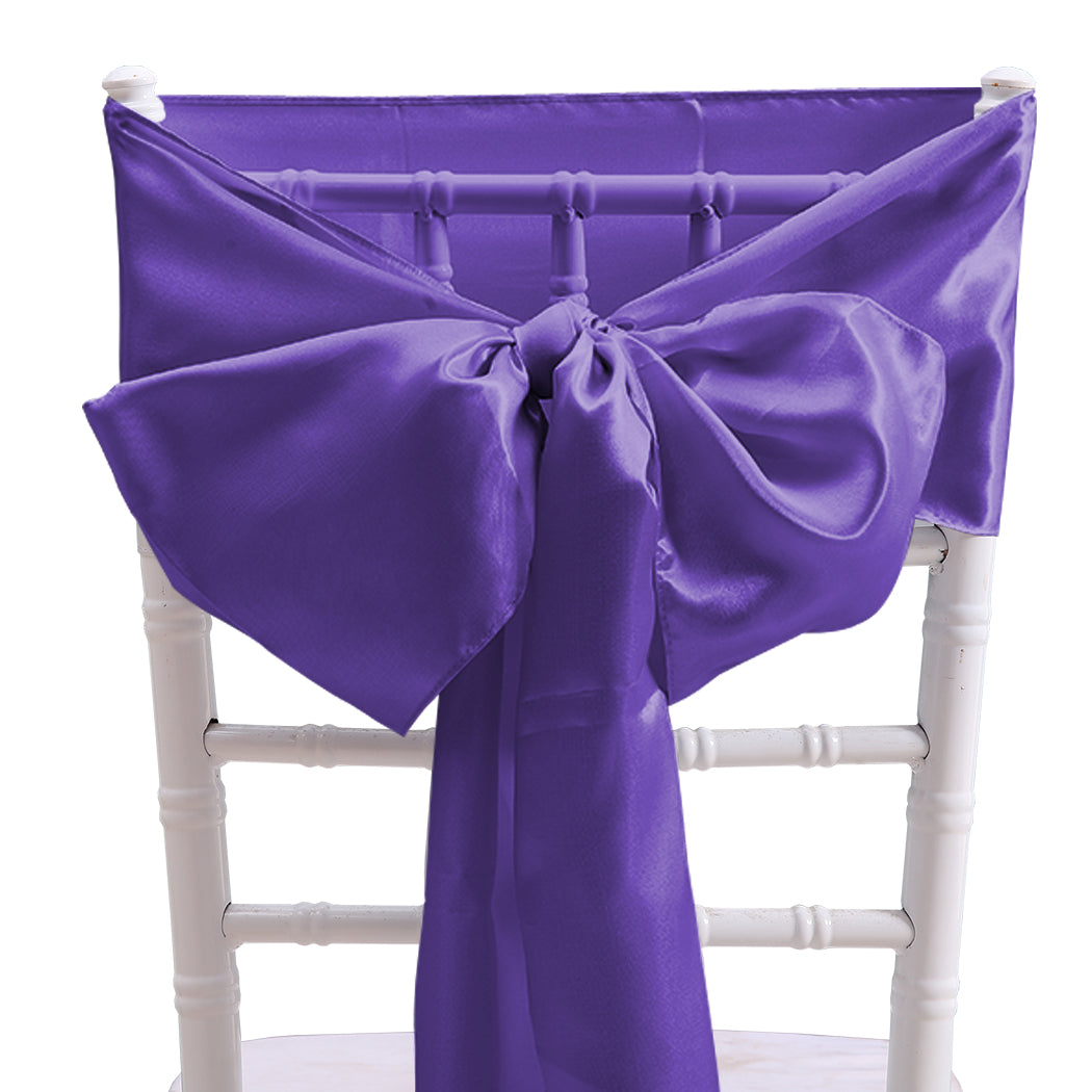 50x Table Runners Coloured Satin Chair Eggplant with Sashes Cloth Cover Wedding