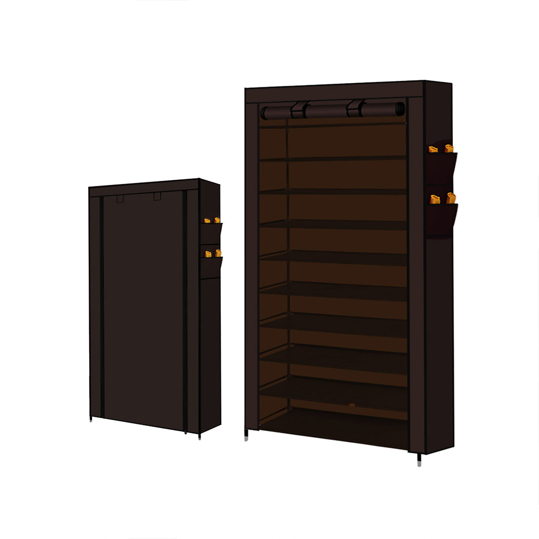 10 Tier Shoe Rack Portable Storage Brown