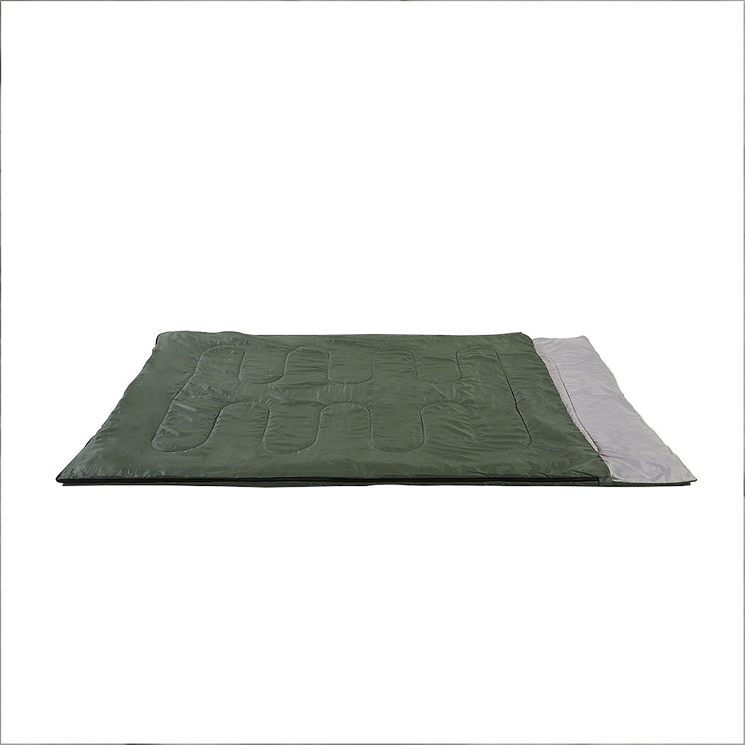 Double Sleeping Bag 2 Person Outdoor Camping Warm Army Green Convertible 0–18°C