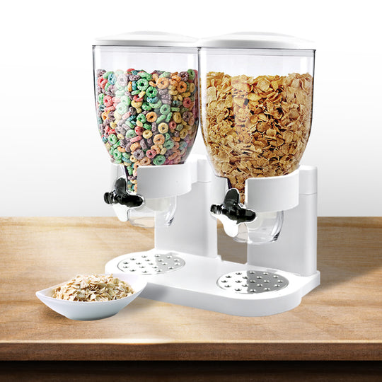 Double Cereal Dispenser Dry Food White - Storage Container Machine