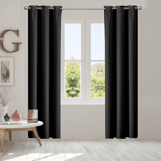 2x Blockout Curtains Panels 3 Layers-Black - Eyelet Room Darkening