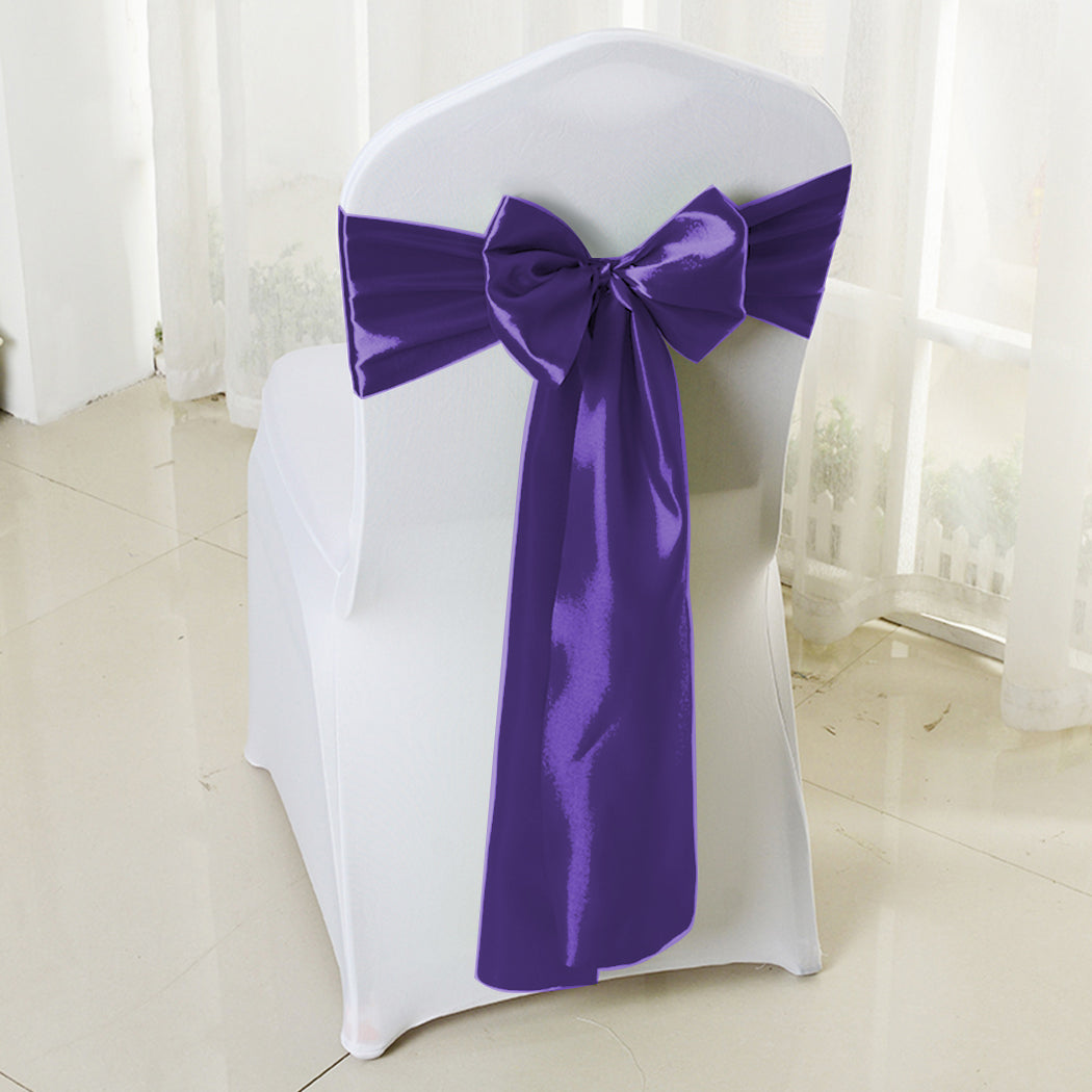 50x Table Runners Coloured Satin Chair Eggplant - Sashes Cloth Cover Wedding