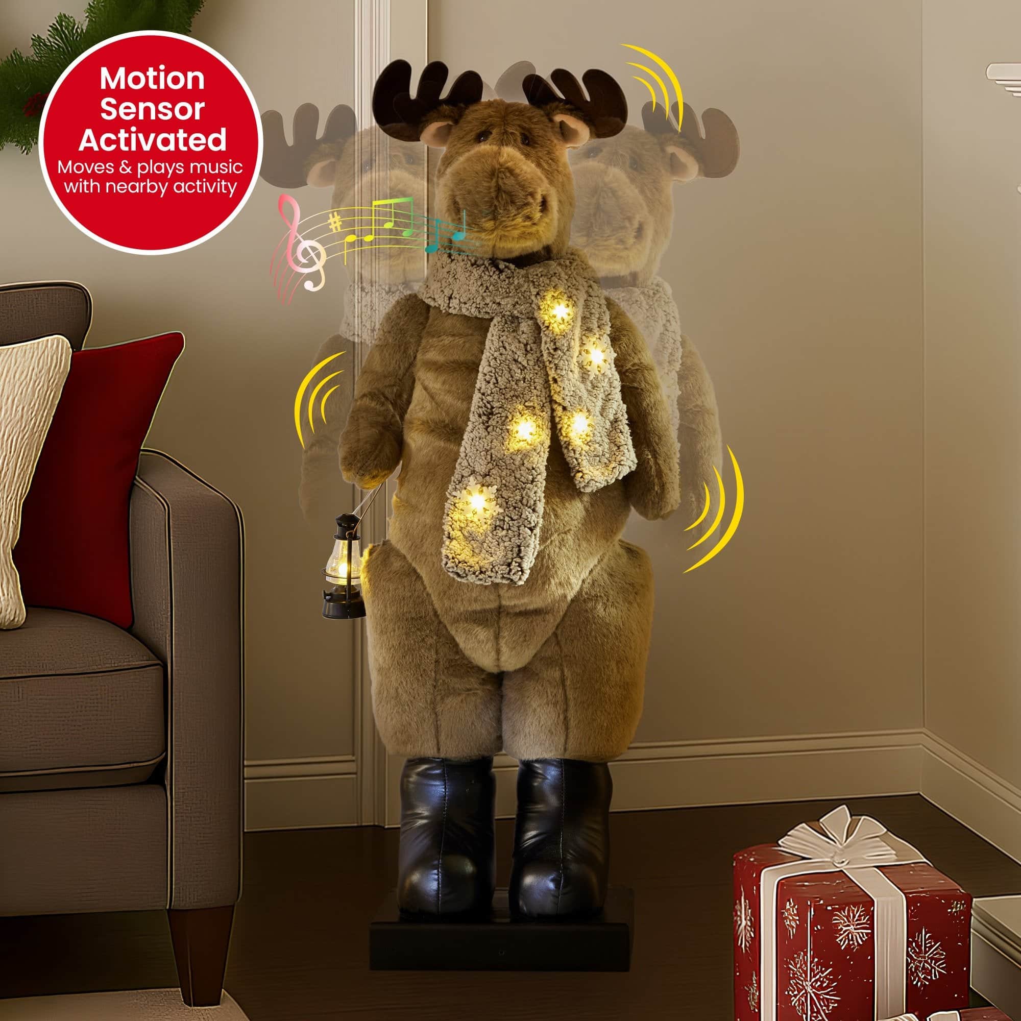 1.1m Musical LED Animated Christmas Moose Decoration Light-Up Lantern Ornament