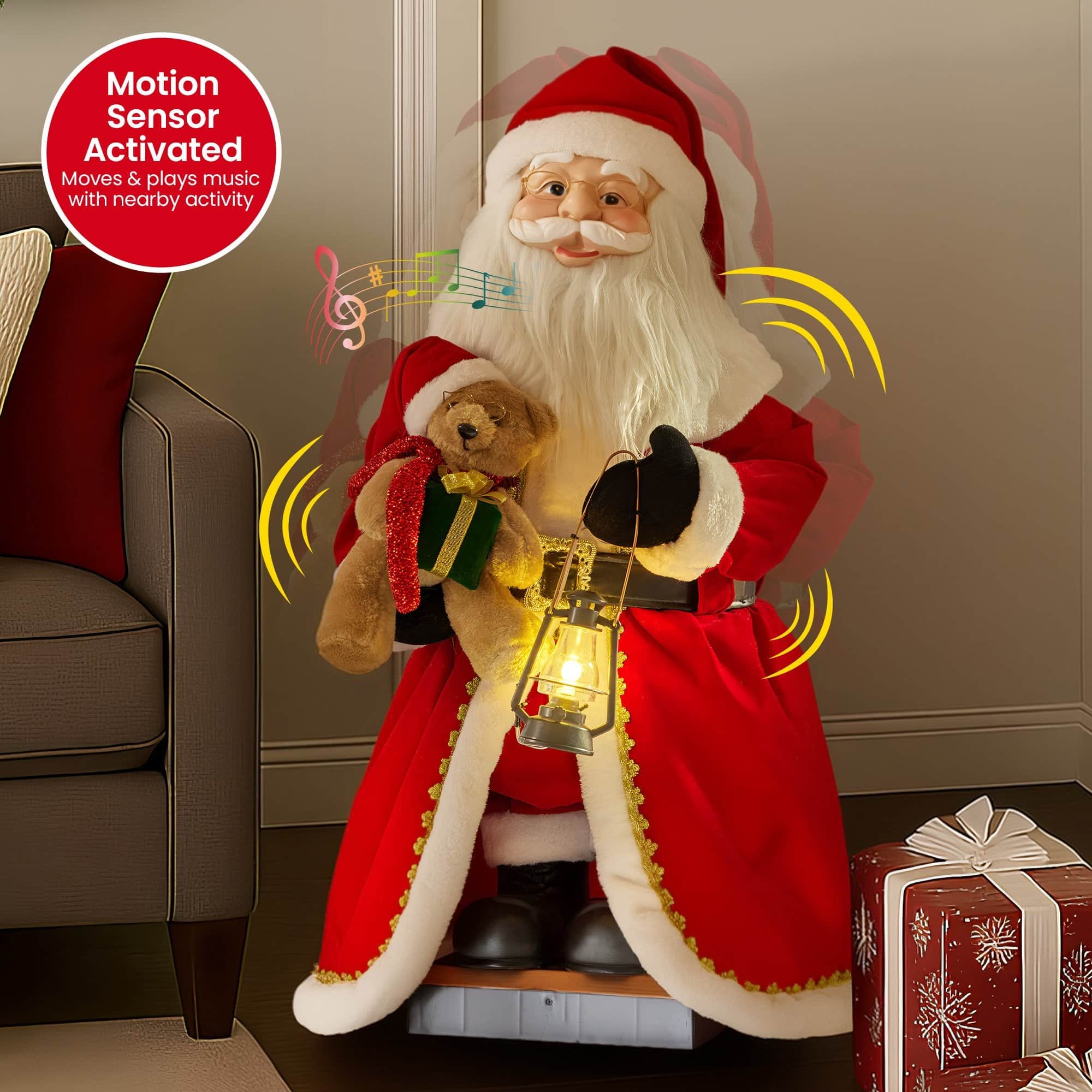 1.1m Musical LED Animated Christmas Santa Claus Glowing Lantern Ornament Decoratio