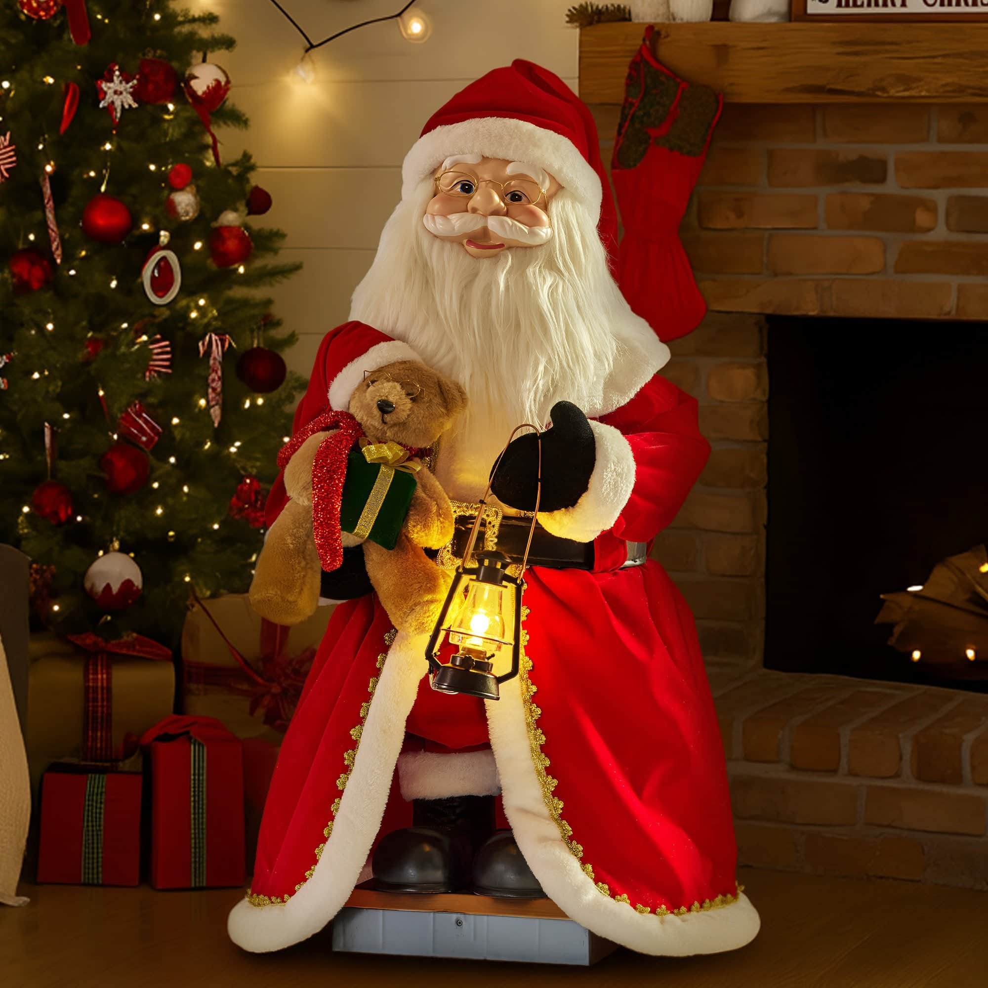1.1m Musical LED Animated Christmas Santa Claus Glowing Lantern Ornament Decoratio