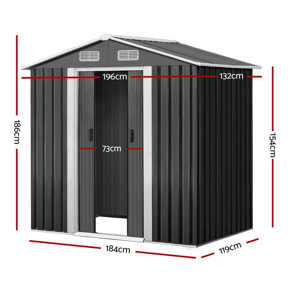 1.25 x 1.95m Steel Garden Shed - Grey