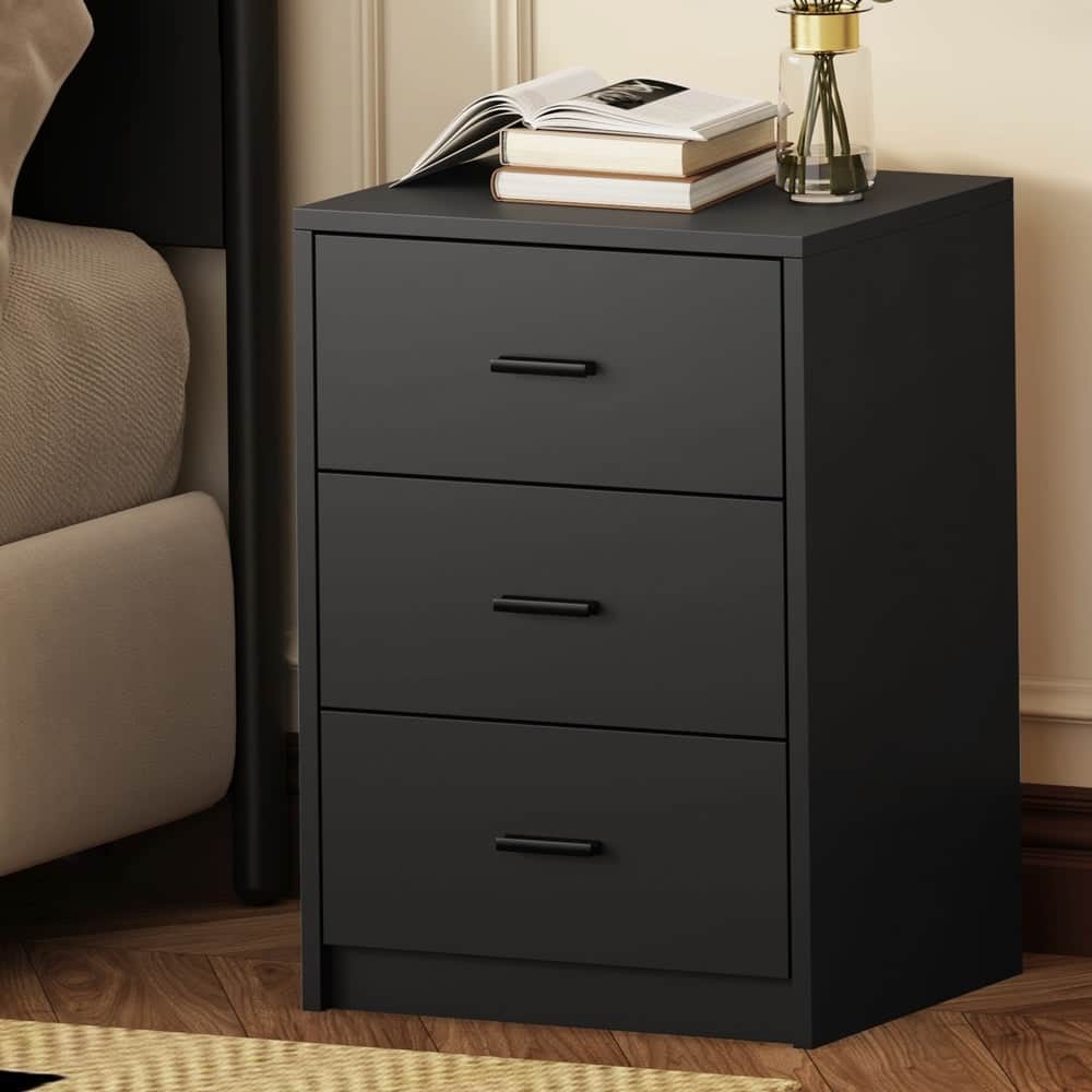 1& 2x Bedside Tables 3 Drawer Nightstands Bedroom Storage Cabinets Black
