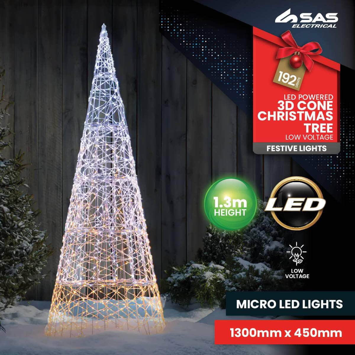 1.3m 3D LED Decorative Metal Cone Christmas Tree 192 Lights