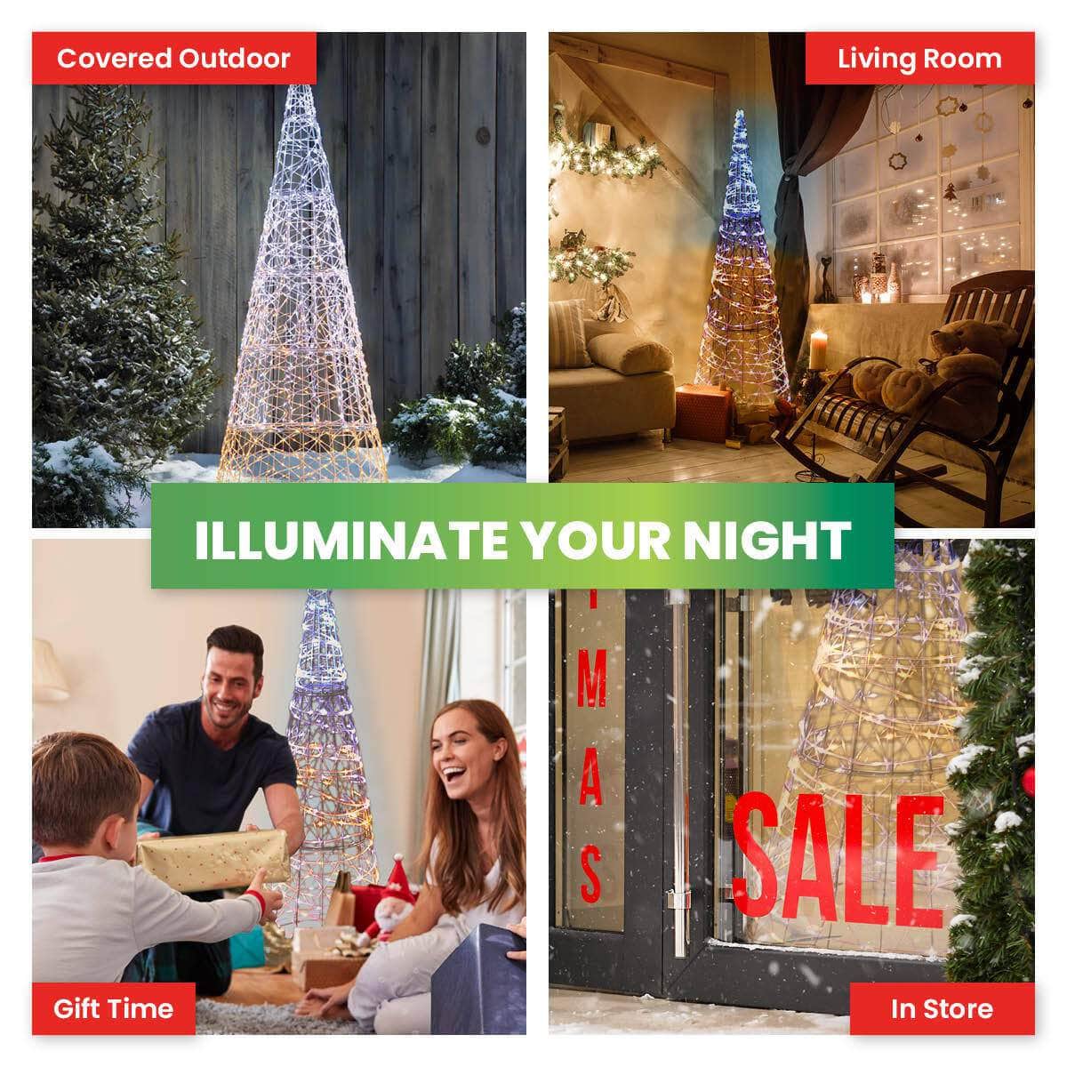 1.3m 3D LED Decorative Metal Cone Christmas Tree 192 Lights