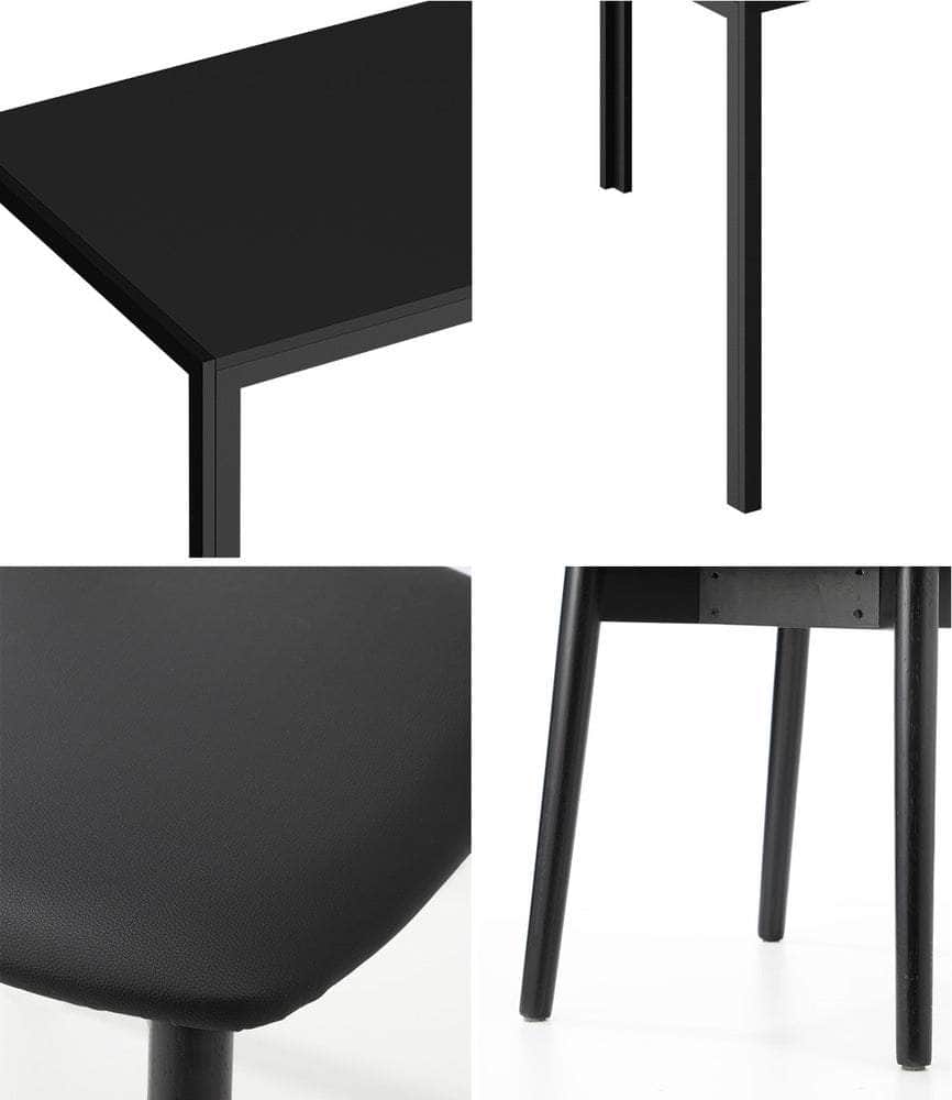 1.4m Dining Table with 6PCS Wooden Chairs Set Black PU Leather for Kitchen