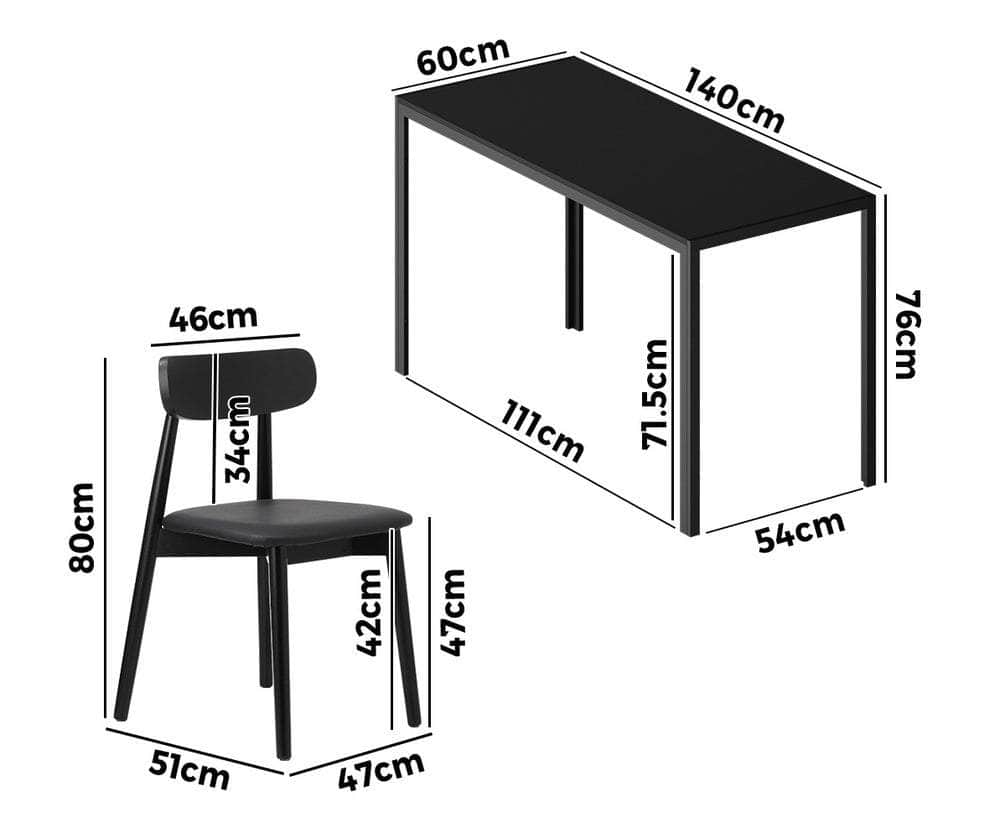 1.4m Dining Table with 6PCS Wooden Chairs Set Black PU Leather for Kitchen