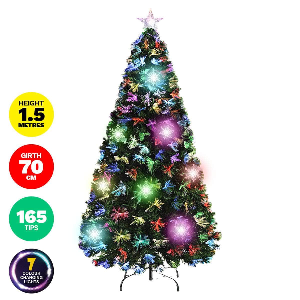 1.5m Fibre Optic/LED Christmas Tree 165 Tips Multicolour Star & Ornaments