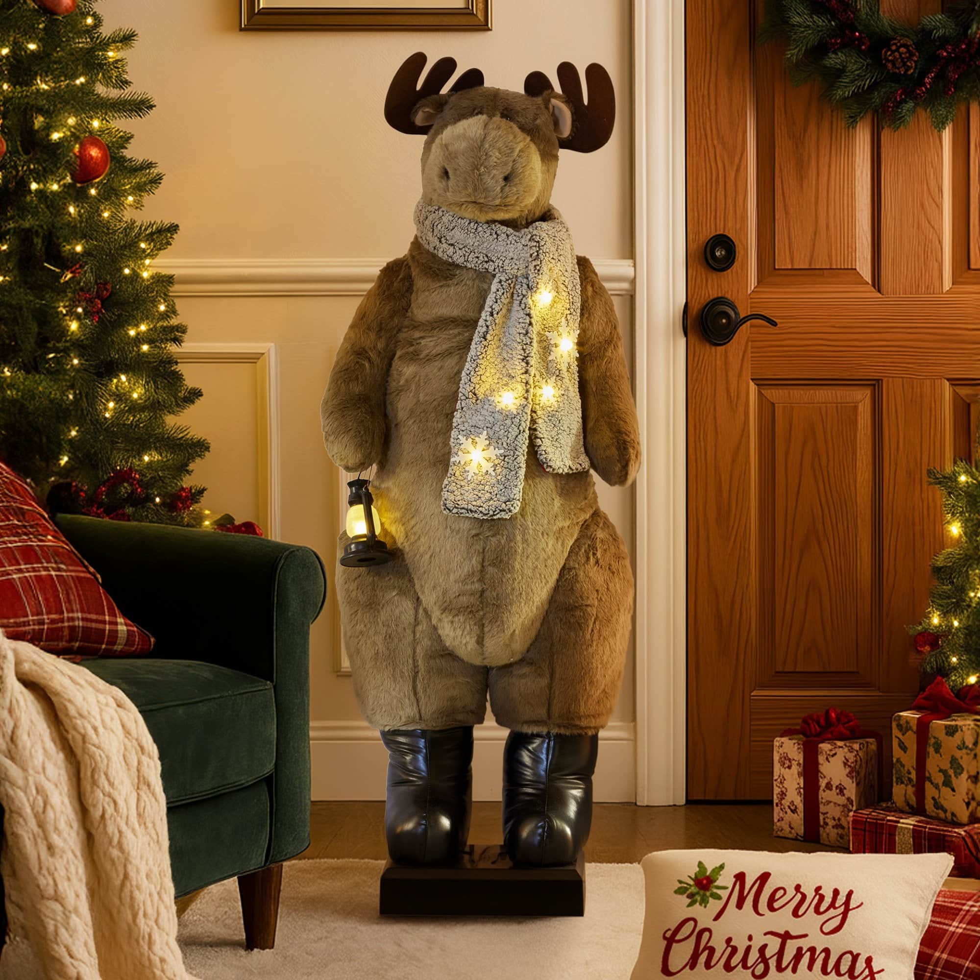 1.5m Musical LED Animated Christmas Moose Decoration Light-Up Lantern Ornament
