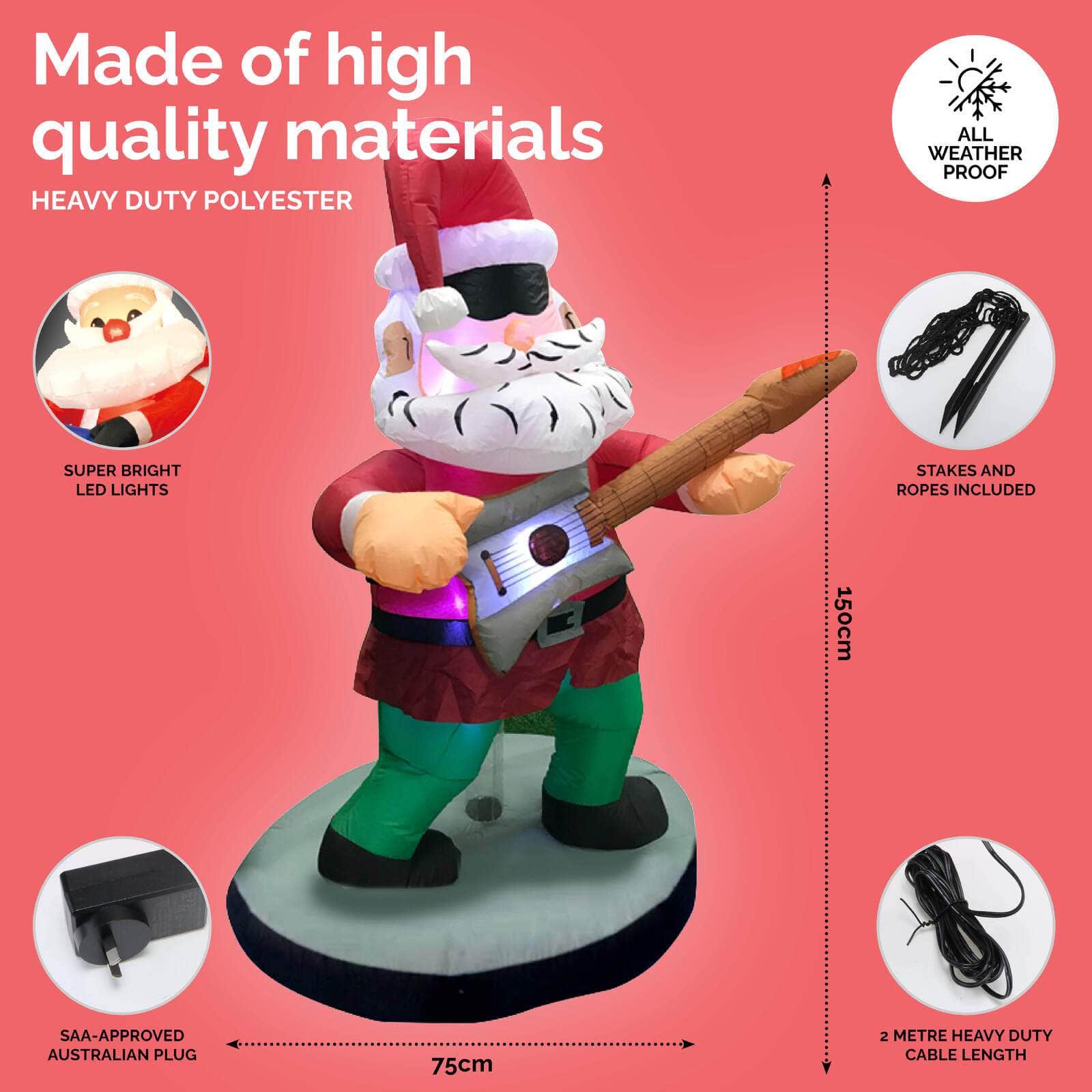 1.5m Santa Rock Star Built-In Blower Bright LED Lighting