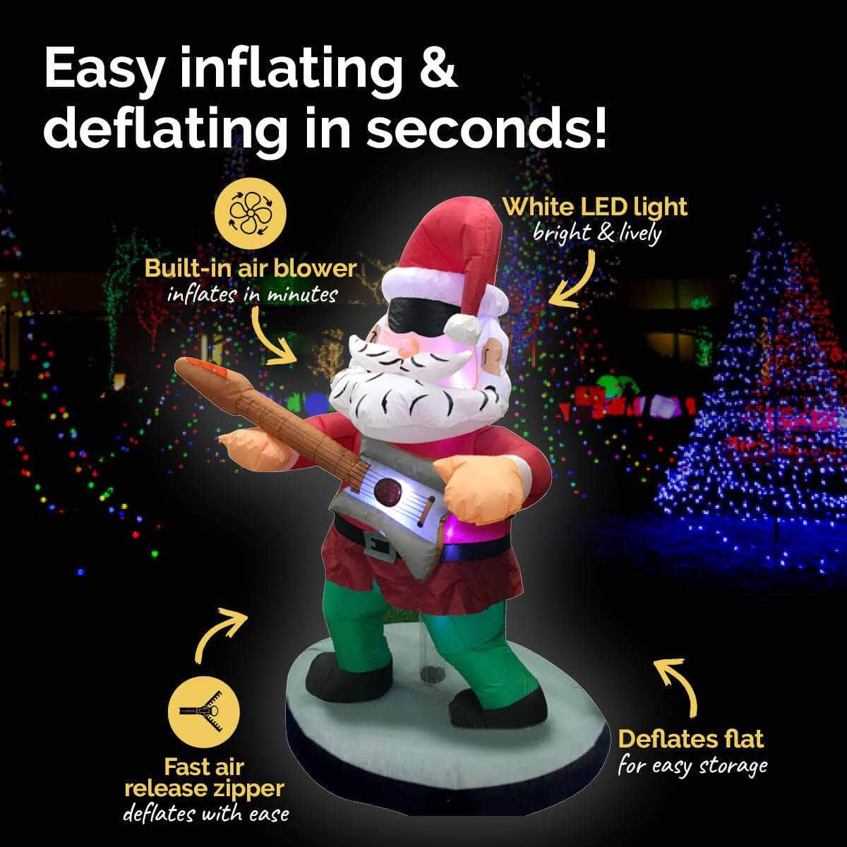 1.5m Santa Rock Star Built-In Blower Bright LED Lighting