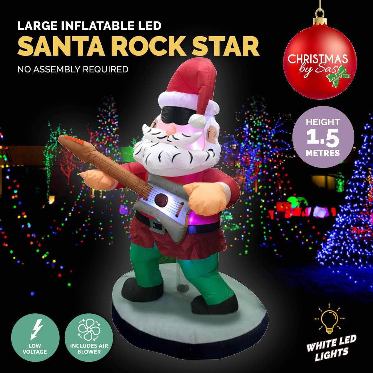 1.5m Santa Rock Star Built-In Blower Bright LED Lighting