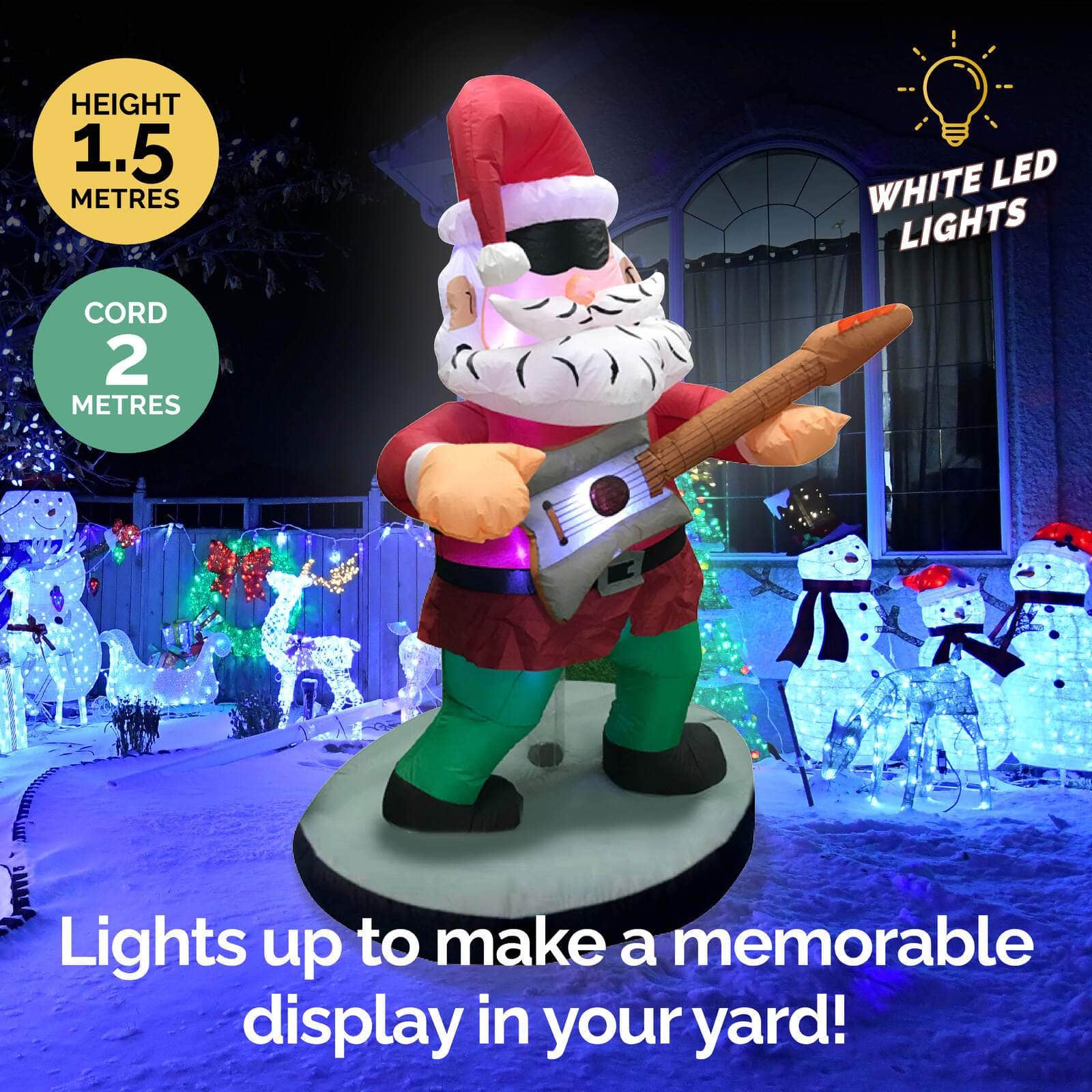 1.5m Santa Rock Star Built-In Blower Bright LED Lighting