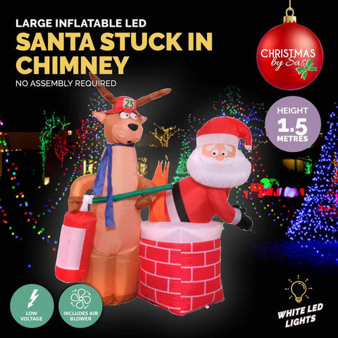 1.5m Santa Stuck In Chimney Built-In Blower LED Lighting