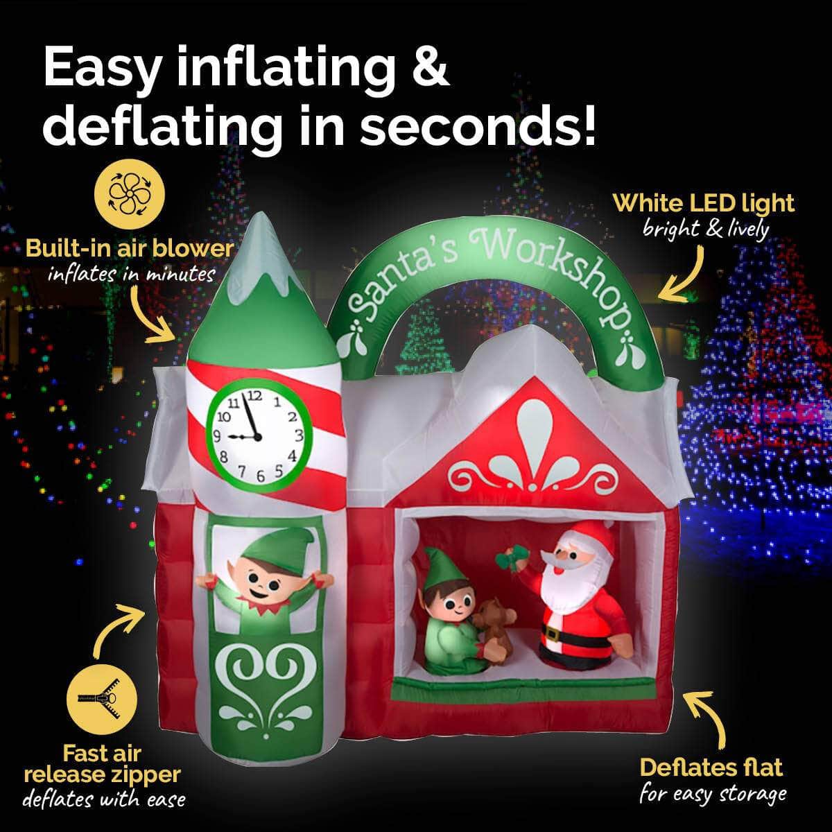 1.5m x 1.6m Santa's Workshop Self Inflating LED Lights