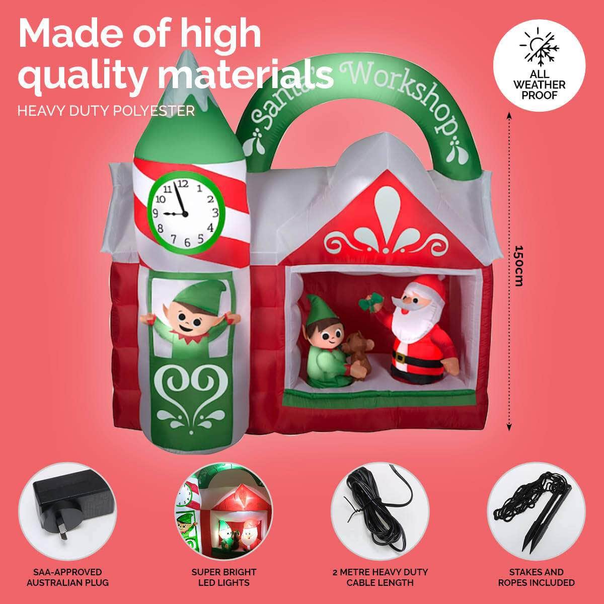 1.5m x 1.6m Santa's Workshop Self Inflating LED Lights