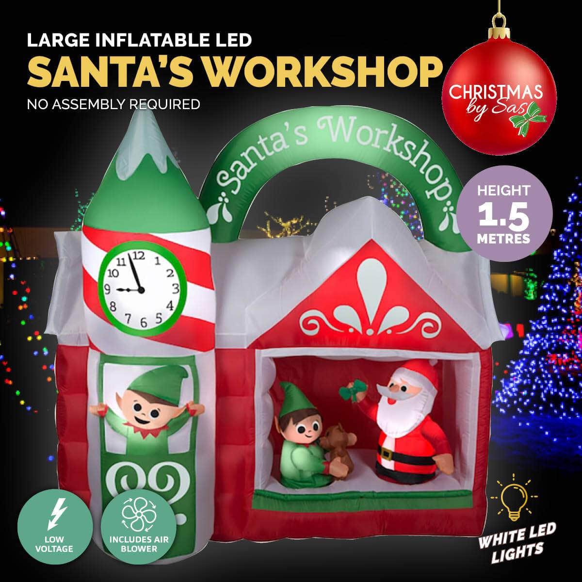 1.5m x 1.6m Santa's Workshop Self Inflating LED Lights