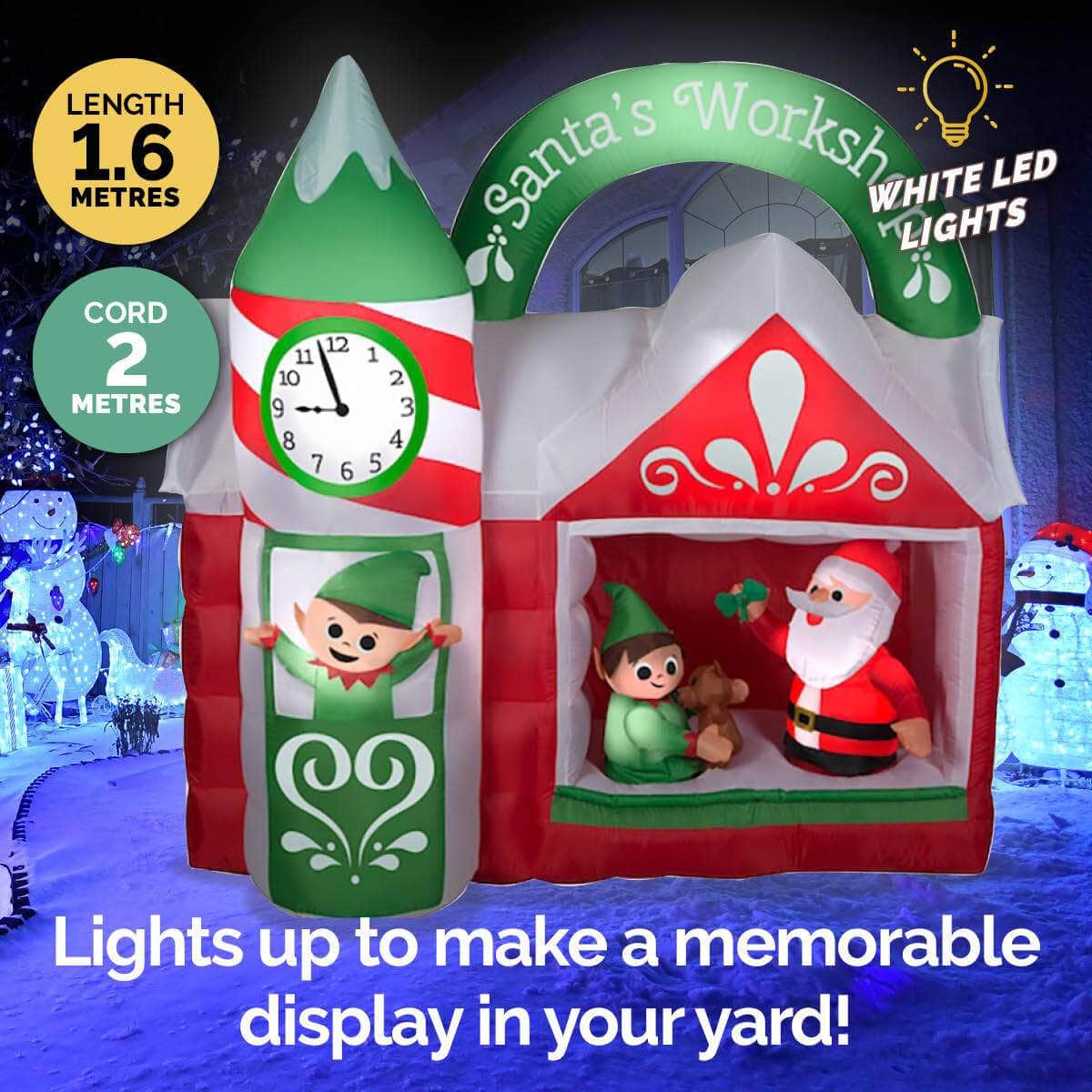 1.5m x 1.6m Santa's Workshop Self Inflating LED Lights