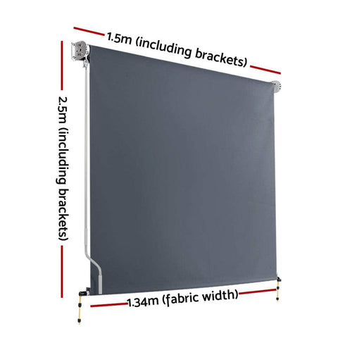 1.5X2.5M Outdoor Blinds Awning Roll Down Canopy Retractable Outdoor Blinds Window Shade Grey