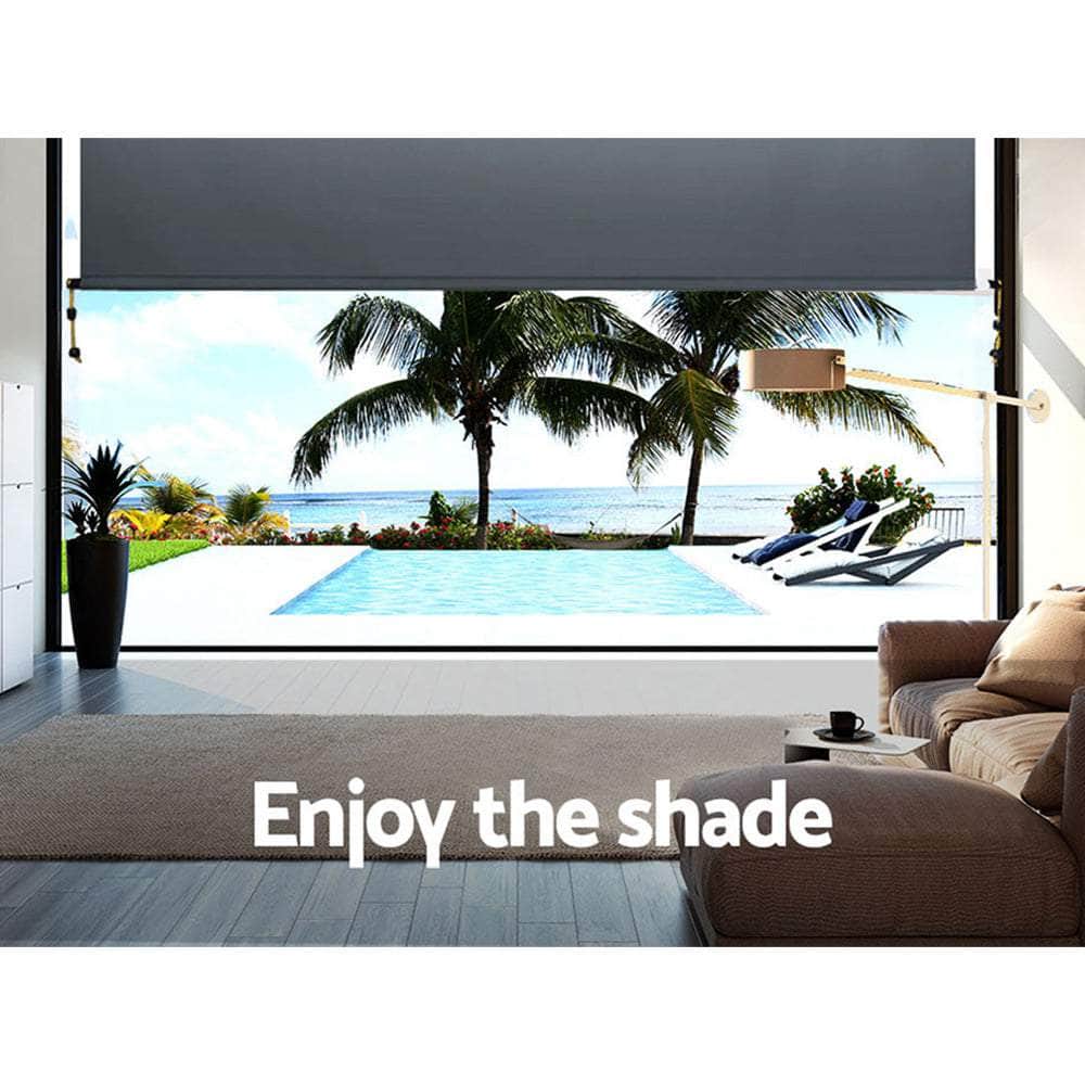 1.5X2.5M Outdoor Blinds Awning Roll Down Canopy Retractable Outdoor Blinds Window Shade Grey