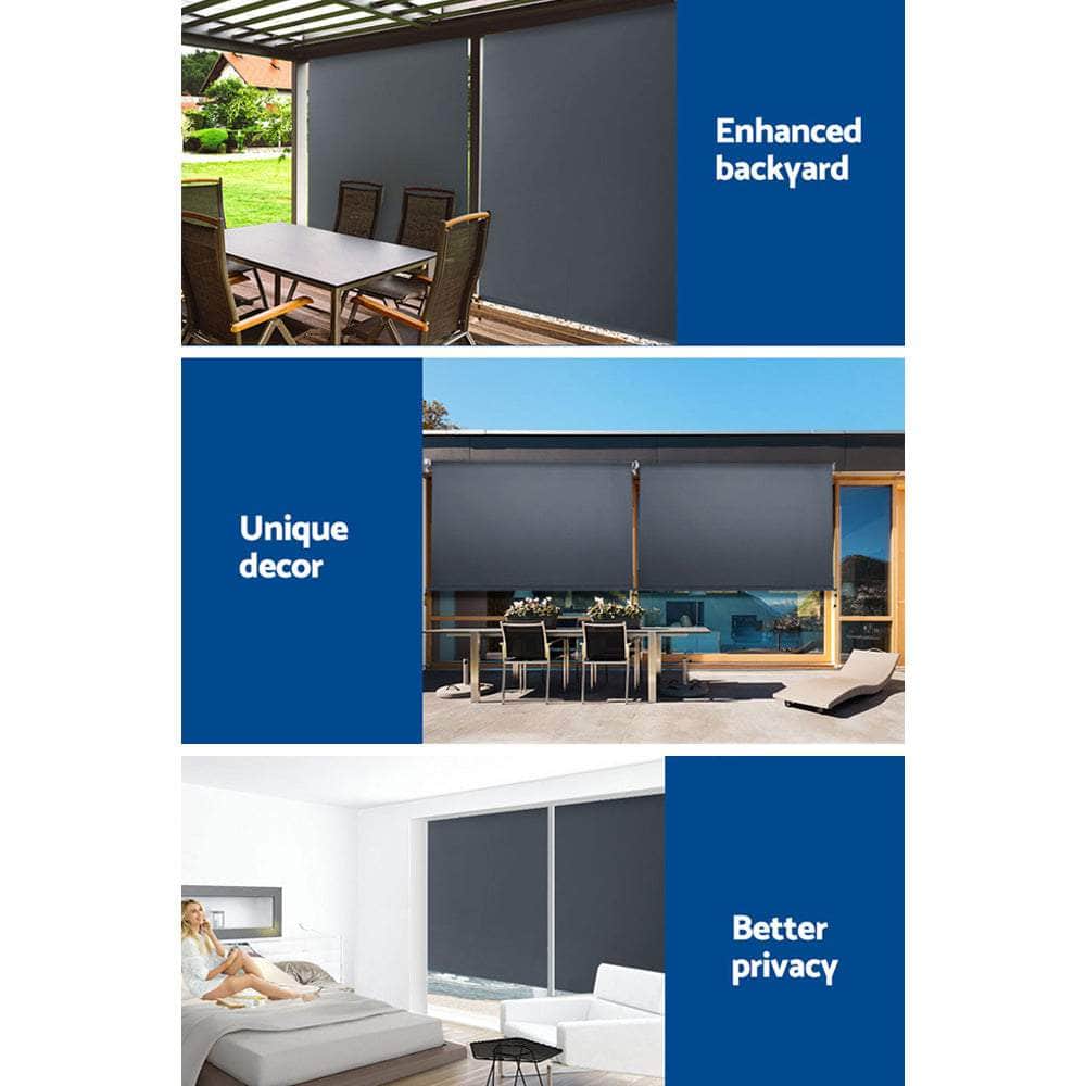 1.5X2.5M Outdoor Blinds Awning Roll Down Canopy Retractable Outdoor Blinds Window Shade Grey