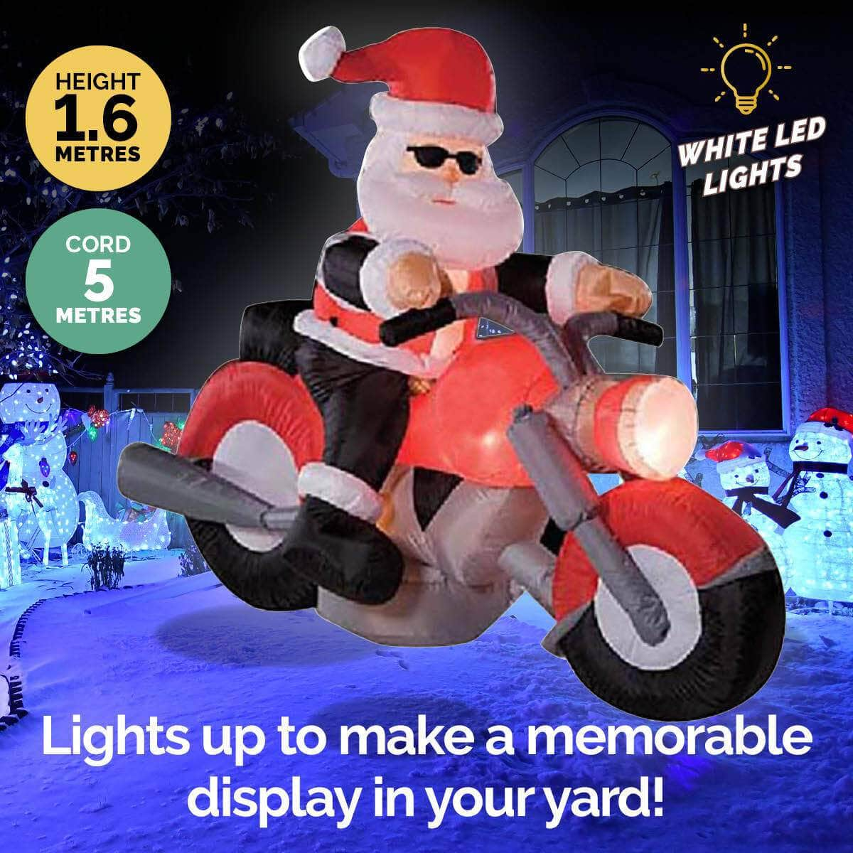 1.6m Santa & Motorbike Built-In Blower Bright LED Lighting